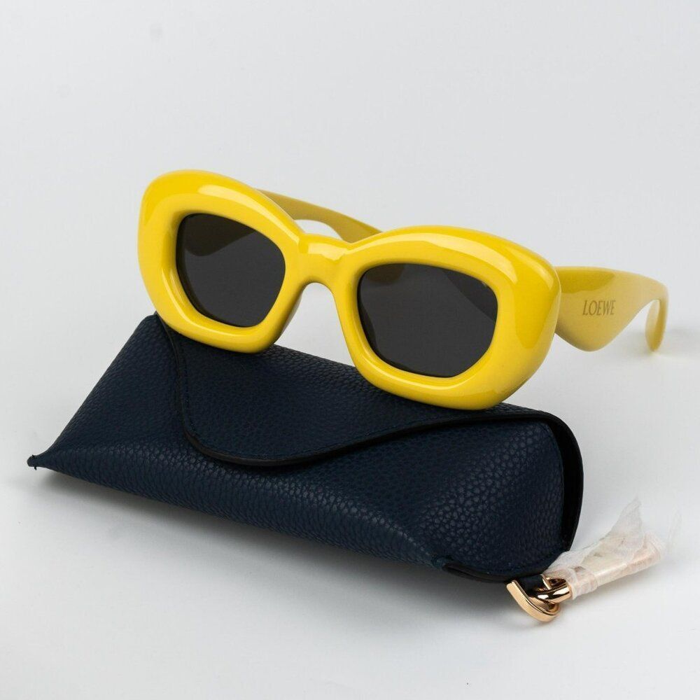 Loewe INFLATED Women Sunglasses Yellow Grey Cat Eye LW40117I 39A NEW AUTHENTIC